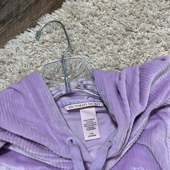 Victoria's Secret Size Large Purple Ribbed Velvet Cropped Dolman Pullover Hoodie - Picture 4 of 6